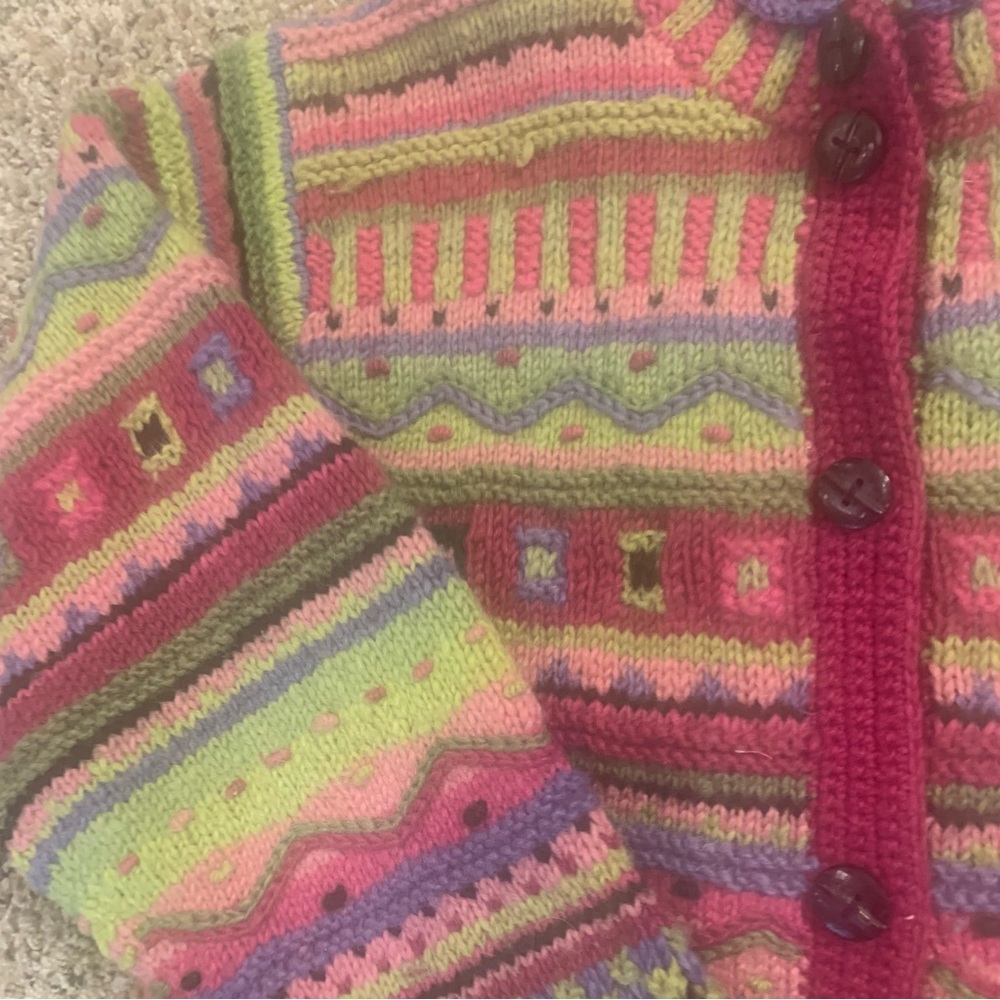 Newari Icelandic Design Hand Knitted Nepal Colorful Cardigan Sweater - Picture 10 of 13